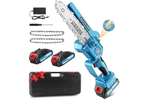 AUKUZI Motosega a Batteria, 4000mAh Mini Motosega 6" 2 * 2000mAh batterie, Motore Senza Spazzole da 900W 21V, Sega Elettrica a Batteria per Potatura per Tagliare Legno,Giardino Albero