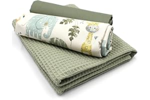 VmG-Store Waffle Pique + Cotton Fabric Set, Colour-Coordinated Waffle Fabric, 100% Cotton Fabric, Tex Standard 100 (Africa Animals Set25)