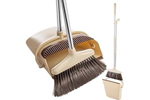 MorNon Besen und Kehrschaufelset Set mit Langem Griff, Besen mit Stiel Aufrecht Besen Kehrschaufel Combo Stiel & Kammzähne, Zusammenklappbare Schaufel Besen Set mit für Haushaltsreinigung