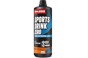 BODY ATTACK SPORTS NUTRITION Body Attack Zero Sports Drink Multifrucht - 1000 ml / 200 Portionen - Made in Germany - Energy Drink Konzentrat - Veganer Sirup zuckerarm, fettarm - Für Softdrinks mit Vitaminen & Mineralstoffen