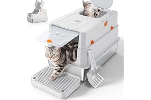 MIXJOY Stainless Steel Litter Box with Lid, XXL Extra Large Enclosed Cat Litter Box for Big Cats, Metal Cat Box with High Sided Enclosure & Scoop, Front & Top Entry, Odor Free, Anti-Leakage, Silver