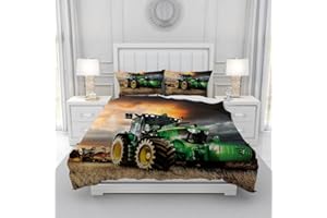 Leleyouzer Set di biancheria da letto con trattore 3D, 135 x 200 cm, copripiumino per bambini e ragazzi, in microfibra morbida e confortevole, set da 3 pezzi con chiusura a zip