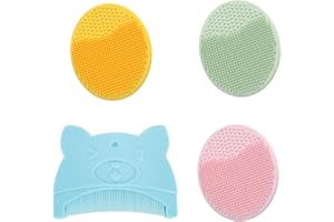 DOINEUFL 4 Pcs Baby Cradle Cap Brush, Baby Bath Brush & Comb, Silicone Face Scrubbers Exfoliator Brush for Facial Cleansing, Bathing, Newborn Essentials, Suitable for Adults and Baby