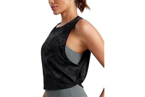 CRZ YOGA Donna Cotone Sportivo Crop Canotta Tank Top Shirt Senza Maniche Fitness Palestra