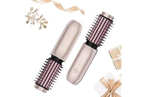 Jooayou Cordless Curling Brush, Travel Hot Brush Cordless Hair Curler Straightening Brushes, 7000mAh Portable Heated Curling Brushes USB Rechargeable Ionic Hot Air Styler for Hair Styling, Pink