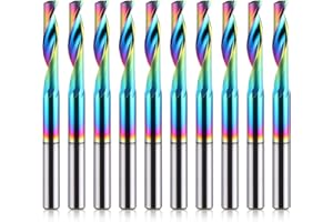 EU_HOZLY 10 Pack Single Groove CNC Router Bit 1/8" Shank 1/8" Cutting Diameter 15mm Cutting Length Solid Carbide End Mill DLC Coating Router Bit for Aluminum