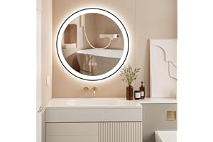 ChillCruiser Round LED Bathroom Mirror 500MM with Black Frame,Bathroom Mirror with Lights,Anti-Fog, Dimmable LED Mirror for Bathroom,Circle Lighted Bathroom Mirror for Wall,3 Colors, Memory