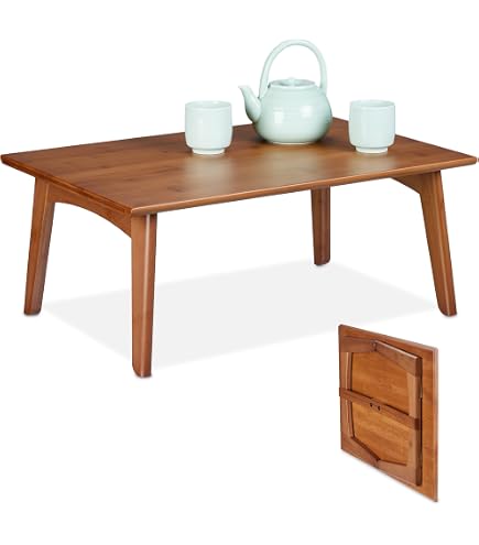 Table Basse Japonaise SOGES En Bambou Pliable - 70x70cm, 100kg Charge - Pour Salon, Tatami, Extérieur