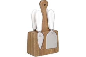 ARTESA KitchenCraft Artesà Cuchillos para Cortar Queso y Soporte de Madera, 5 unidades - Blanco/Madera