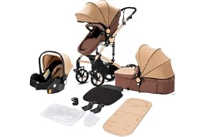 Magic ZC Passeggino Trio, Passeggino 3 in 1 con Spinta Reversibile a Due Vie, Trio Passeggini Neonati con Accessori, Carrozzina per Neonati con Design Portatile Pieghevole Un Clic (588 Khaki)