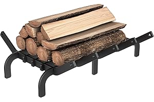 LILIIN Kaminrost Brennholz Kaminholz Gusseisen Holzregal Kamin Holzrost, Kamineinsatz Feuerrost Brennholzhalter mit Stangen für Innenkamine, 42cm, Schwarz