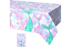 FunHot Mermaid Tablecloth, Purple Mermaid Table Cover, 54 x 108 Inch Rectangle Mermaid Scales Print Tablecloth for Kids Girls Birthday Ocean Under the Sea Mermaid Themed Party Decorations