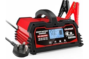 YINLEADER 25Amp Car Battery Charger 12V /24V 12A /25A Intelligent Trickle Charger 12V LiFePO4 Battery Charger with LCD Display Charger for 12V/24V Car/Motorcycle Battery