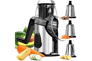 FULLSTAR Grattugia Formaggio Manuale - Tagliaverdure Manuale Inox con 3 Lame a Tamburo Intercambiabili - Veloce e Facile - Base Antiscivolo - Grattugia da Cucina per Verdure Formaggio Cetriolo Carota Patate