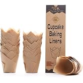 Cupcake Paper Moulds, 200 Pieces Standard, Tulip Cake Paper, EU Parchment Natural, Non-Stick &amp; Unbleached &amp; Grease-Proof, For