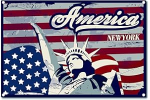 CREATCABIN America Métal Vintage Tin Sign Décoration Murale Décoration pour la Maison New York Wall Art Cuisine Bar Pub Chambre Garage Vintage Rétro Affiche Plaque 12 x 8 Pouce