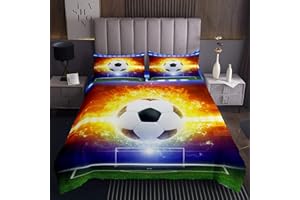 Tbrand Jungen Fußball Bettüberwurf 170x210cm Fußball Muster Steppdecke Sportthema Tagesdecke für Kinder Mikrofaser Wettkampfspiele Raumdekor