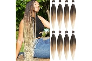 Leeven Lot de 8 paquets d’extensions capillaires Yaki pré-étirées à tresser au crochet, bouclage à l’eau chaude 1B/27/613# Ombré 66 cm