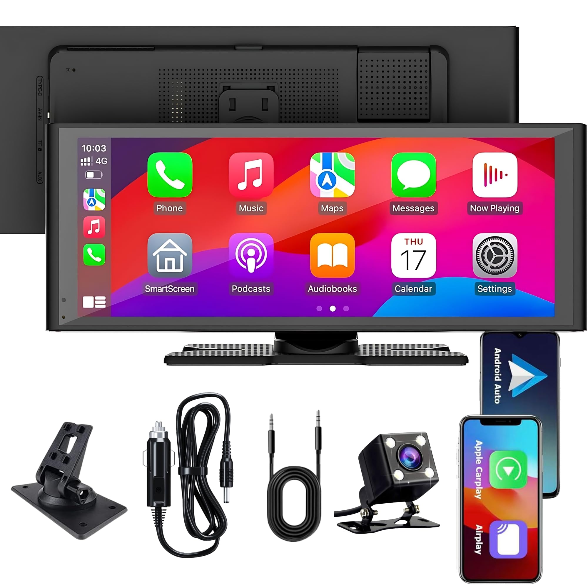 Carlizem Latest 2025 10.26 inch Wireless Carplay & Wireless Android Auto IPS Touch Screen Multimedia Player with Voice Control FM | Bluetooth 5.3 Mirror Link for All Car & Vehicles | Portable HD