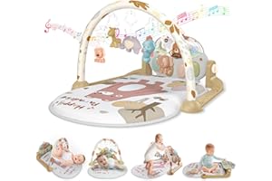 KalaDuck Palestrina Neonato Montessori 0-6 Mesi, Tappeto Gioco Neonato Gattonamento con Giocattolo Musicale Regolabile e Sonagli, Palestrina Neonata per Giochi Sensoriali di Attività (Marrone)