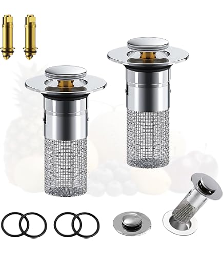 2 Bouchons D'évier Avec Crépine Escamotable - Universel Pour Diamètre 34-40mm - ABS Et Cuivre - Installation Sans Outil