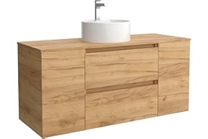Salgar Mueble de Baño Bequia 120cm + Coqueta 1 Puerta Centrado + Encimera + Lavabo posar| Roble |120x45x56