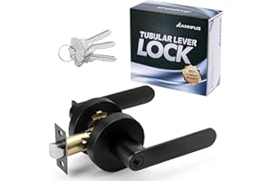 ANNFUZ Entry Door Handle with Lock and Keys, Secure Keyed Reversible Round Lever Exterior and Interior, Heavy Duty for Front Entrance Door and Bedroom,Bathroom,Matte Black