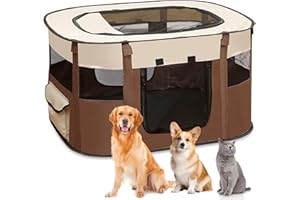 MEYUXG Parque Plegable para Perros y Cachorros - Portátil para Interiores, para Gatitos, Conejos, L (Marrón)