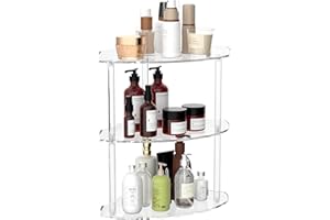 Sezanrpt 3 Tier Acrylic Corner Shelf Organizer Storage 9.5x9.5x15.7 Inch, Transparent Countertop Corner Shelf for Bathroom, Kitchen, Bedroom, Office, Study Room