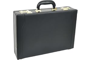HOUSE OF LEATHER Leather Attache Case Twin Combination Lock Briefcase Expandable Organiser HOL1196 Black