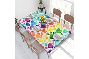 ASEELO Tovaglia rettangolare con angoli con cuori arcobaleno, 1,2 m, lavabile, elastica, per picnic, campeggio, feste