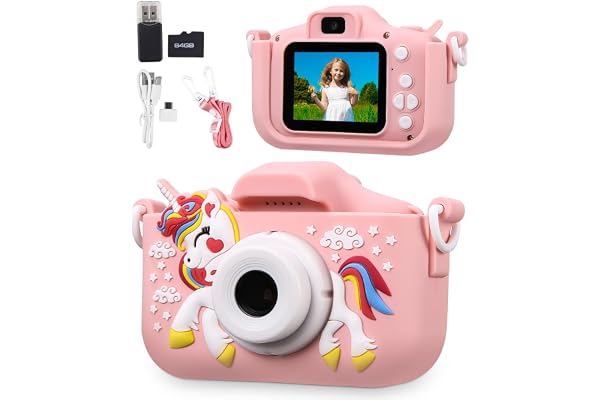 Appareil Photo pour Enfants, 2.0 Pouces Enfant Appareil Photo Numérique, Mini Caméra Rechargeable Caméscope Cadeau Jouet Filles Garçons de 3 à 10 Ans, vidéo HD 1080p,64G SD Carte,Caméras Jeu Enfant