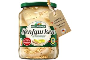 ‎OSTPRODUKTE-VERSAND 670g Spreewaldhof Senfgurken aus dem Spreewald - nostalgische Kultprodukte - Abtropfgewicht 420g - ohne Konservierungsstoffe und ohne Süßstoffe