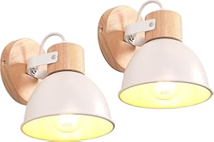 iDEGU 2 Piezas Lámparas de Pared Vintage Diseño Retro Aplique Pared Interior de Madera Hierro Iluminación E27 Ajustable Lámpara de Techo Industrial Foco de Pared para Dormitorio Pasillo (Blanco Mate)