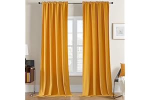 ‎JOYDECO Joydeco Wohnzimmer Samt Gardinen 2er Set H 240 x B 140 Senfgelb Elegant Samtvorhang Verdunklungsvorhänge Thermovorhang Kälteschutz Blickdicht Schlafzimmer