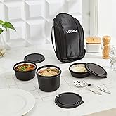 Amazon Brand - Solimo Lunch Box Set with Bag (Office, School & Travel) | 3 Steel Inner Containers (250 ml, 400 ml, and 550 ml) with Cutlery | Microwav