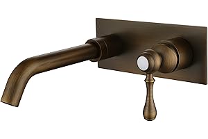 SJQKA Grifo de lavabo de cobre antiguo montado en la pared oculto retro Grifería De Baño Montado En La Pared Moderno Grifo Cascada Bañera Baño Monomando Agua Fría Y Agua Caliente (B)