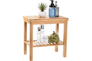 SOUJOY Bambus Duschbank, Badesitzhocker mit rutschfesten Füßen, Spa Fußstütze Rasierhocker, Aufbewahrungsregal für Shampoo-Handtuch, funktioniert im Innenbereich, Schlafzimmer, Gartenfreizeit