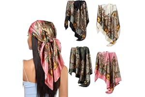 KARBAG 4 Pack Large Square Satin Head Scarf, 35" Silk Hair Scarf Head Scarf Bandana Squares Beach Bandanas Satin Hair Scarves Silk Bandana Scarf Headscarf Silk Feeling Scarf for Women