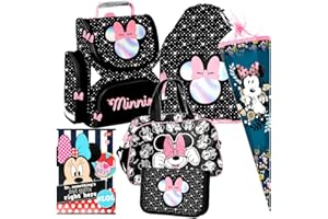 Disney Minnie Maus Mouse 6 Teile Set Tornister Ranzen Schulranzen Federmappe Sporttasche Schultüte 85 cm mit Sticker-von-Kids4shop
