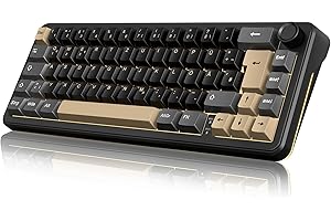‎REDTHUNDER RedThunder K65 65% Kabellose Mini Mechanische Gaming Tastatur mit Knopf, QWERTZ,Gasket, BT/USB-C/2,4GHz, Software, Hot-swap, Taktiler Linear-Schalter, RGB, Abriebfeste PBT-Tastenkappen,Retro.