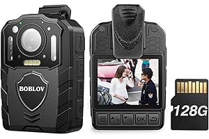 BOBLOV KJ25 1080P 128GB Body Camera, Built-in 3000mAh Large Battery for 13 Hours Video Shooting with Audio, Night Vision Body Worn Camera with Pre/Post-Recording, for Law Enforcement