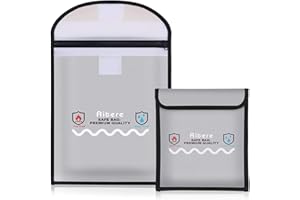 Aitere Lot de 2 pochettes ignifuges pour documents A4, passeport, documents bancaires, objets de valeur (gris)