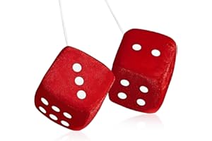 ElevateTech 1 paire de dés pelucheux rouges pour rétroviseur, décorations de voiture à pois blancs, accessoires de voitures amusants, décorations de voitures classiques vintage nostalgiques des années