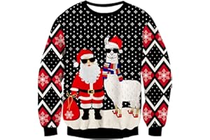 RAISEVERN Brzydki świąteczny sweter z długim rękawem unisex, zabawny, z Mikołaje, dzianinowy, dla mężczyzn i kobiet