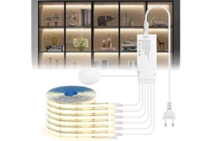 LRGBST 12V COB LED Streifen，6 Rollen 1M Warmweiß LED Streifen Mit Touch und Hand Sweep Dimmschalter für Schrank, Küchen, Vitrinen, Regal, Shelves，Akustikpaneele Beleuchtung