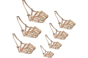 HUI JIN Plastic Basket Muzzle Adjustable Dog Muzzle for Small Medium Large Dogs,Light Khaki,Pack of 7