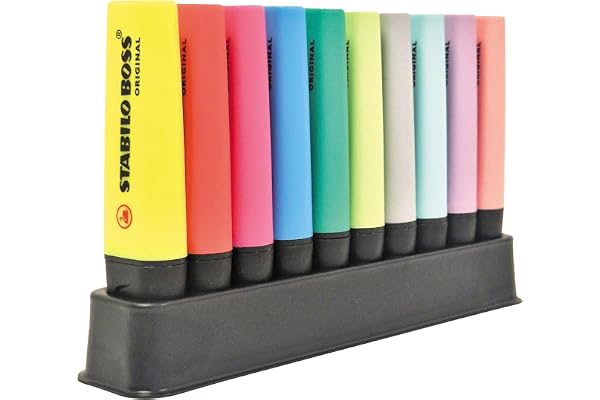 STABILO - marcador fluorescente - BOSS ORIGINAL | set de mesa de 10, 5 colores fluorescentes, 5 colores pastel