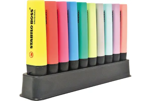 STABILO - marcador fluorescente - BOSS ORIGINAL | set de mesa de 10, 5 colores fluorescentes, 5 colores pastel