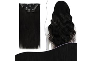 ‎FSHINE Fshine Schwarz Clip Extensions Echthaar 60cm 150g Hair Extensions Clip in Echthaar für mehr Volumen 7 Stücke Menschliches Haar Glattes Haarextension Farbe 1B